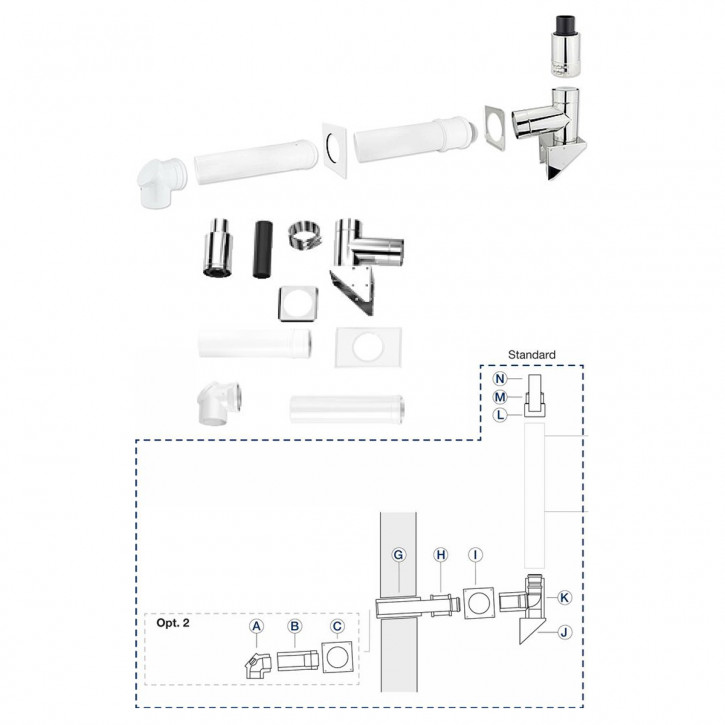 Buderus Grundbausatz GAF-K Aussenwand Edelstahl DN80/125 Abgassystem DN 80/125 für Wandgeräte KAS nach oben