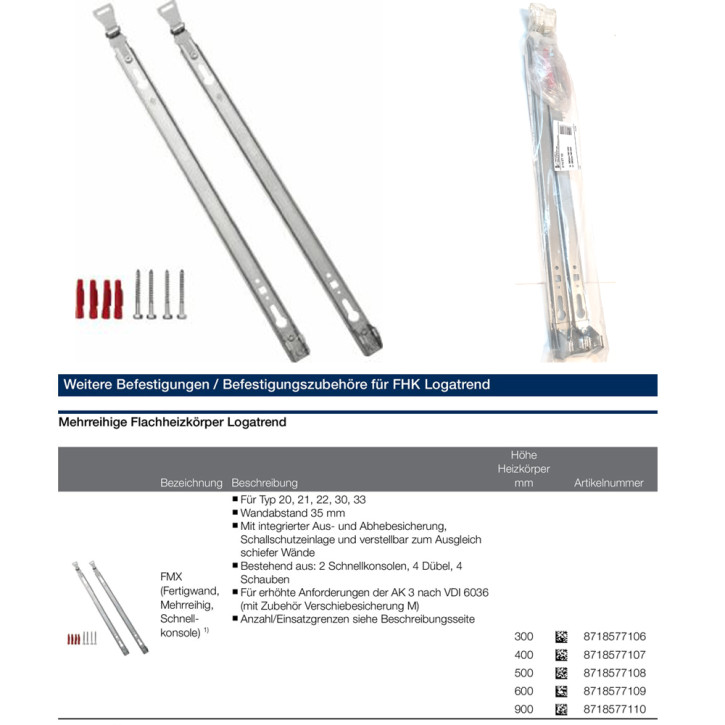 Halter FMX für Buderus Heizkörper Schnellkonsole Befestigungen Wandhalter