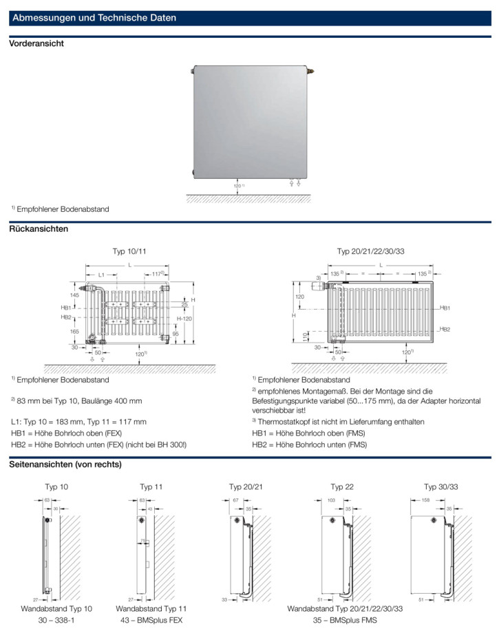 Buderus Ventil VC- Plan Heizkörper Bauhöhe 400 mm Typ 11 21 22 33 Länge 400-3000
