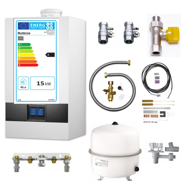 Buderus Logaplus Paket W22S Gasbrennwert Heizung GB172i.2 BC400 inkl. Zubehör E/H umstellbar auf L/LL / 15 kW